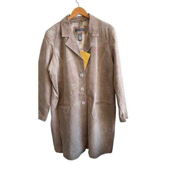 NWT Jessica Holbrook Genuine Leather Suede Blazer Jacket 1X Beige - Picture 1 of 14